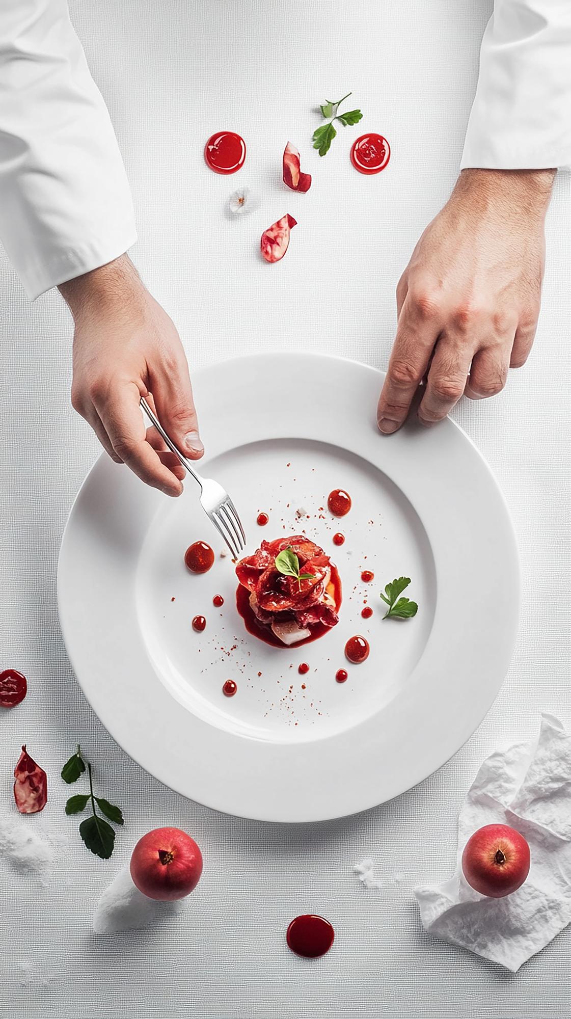 Chef prepara un piatto elegante